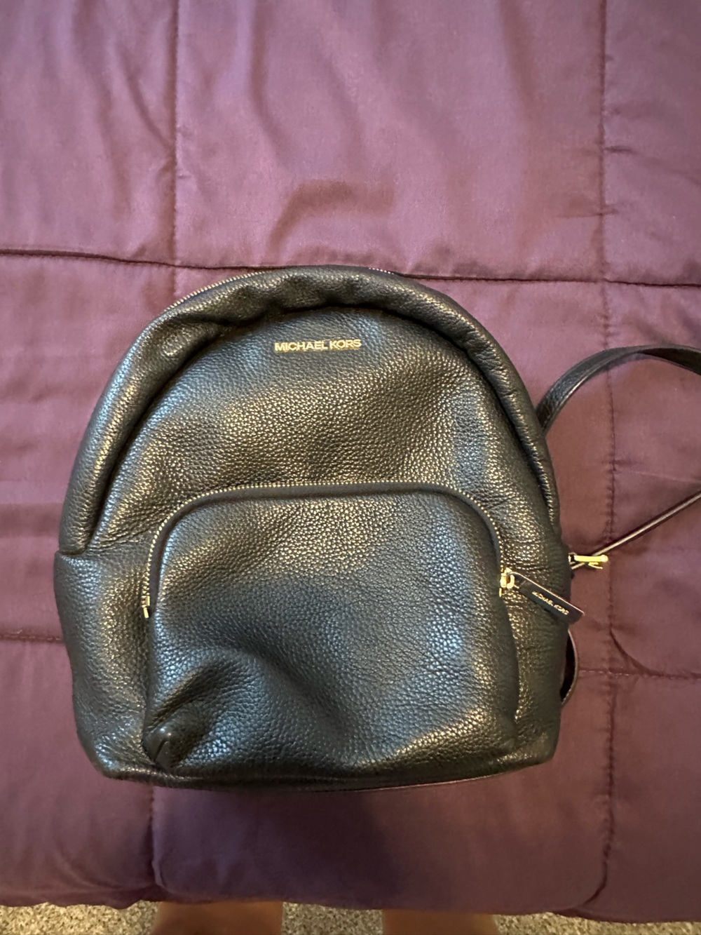Michael Kors Black Pebbled Leather Daypack with Gold Hardware